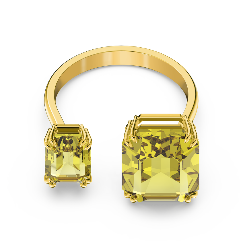 Millenia cocktail ring, Square cut crystals, Yellow, Gold-tone plated